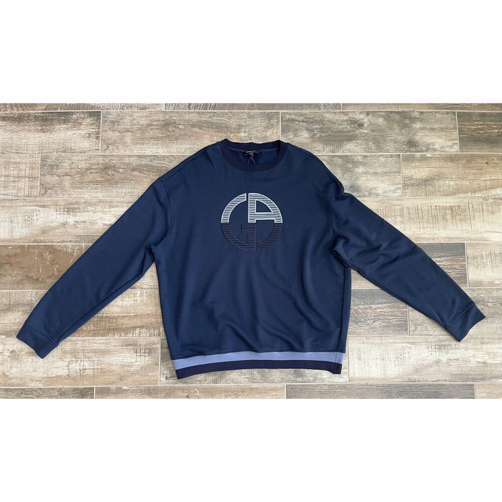 $1,495 NWT Giorgio Armani Navy Cashmere Blend Crewneck Sweatshirt Size 2XL